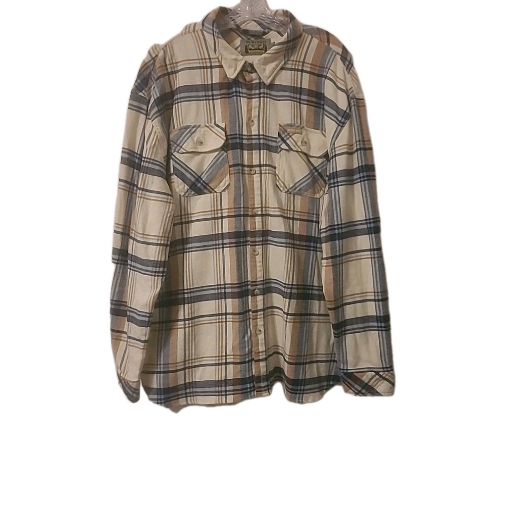 NWOT Burlebo Flannel Shirt‎  Cream Blue Tan Long Sleeve 2XL